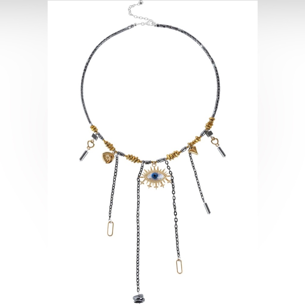 Gold and Silver Evil Eye Stainless Steel Charm Necklace